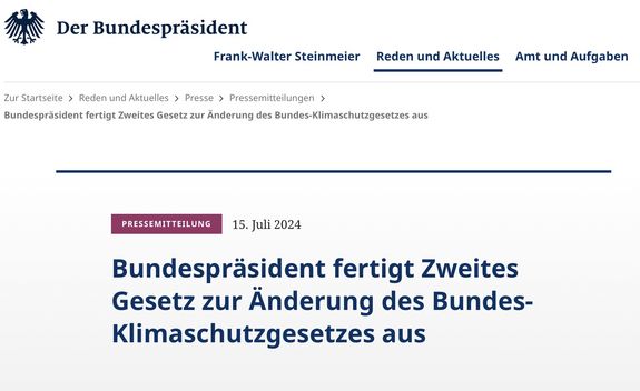 Screenshot der Webseite des Bundespräsidialamts